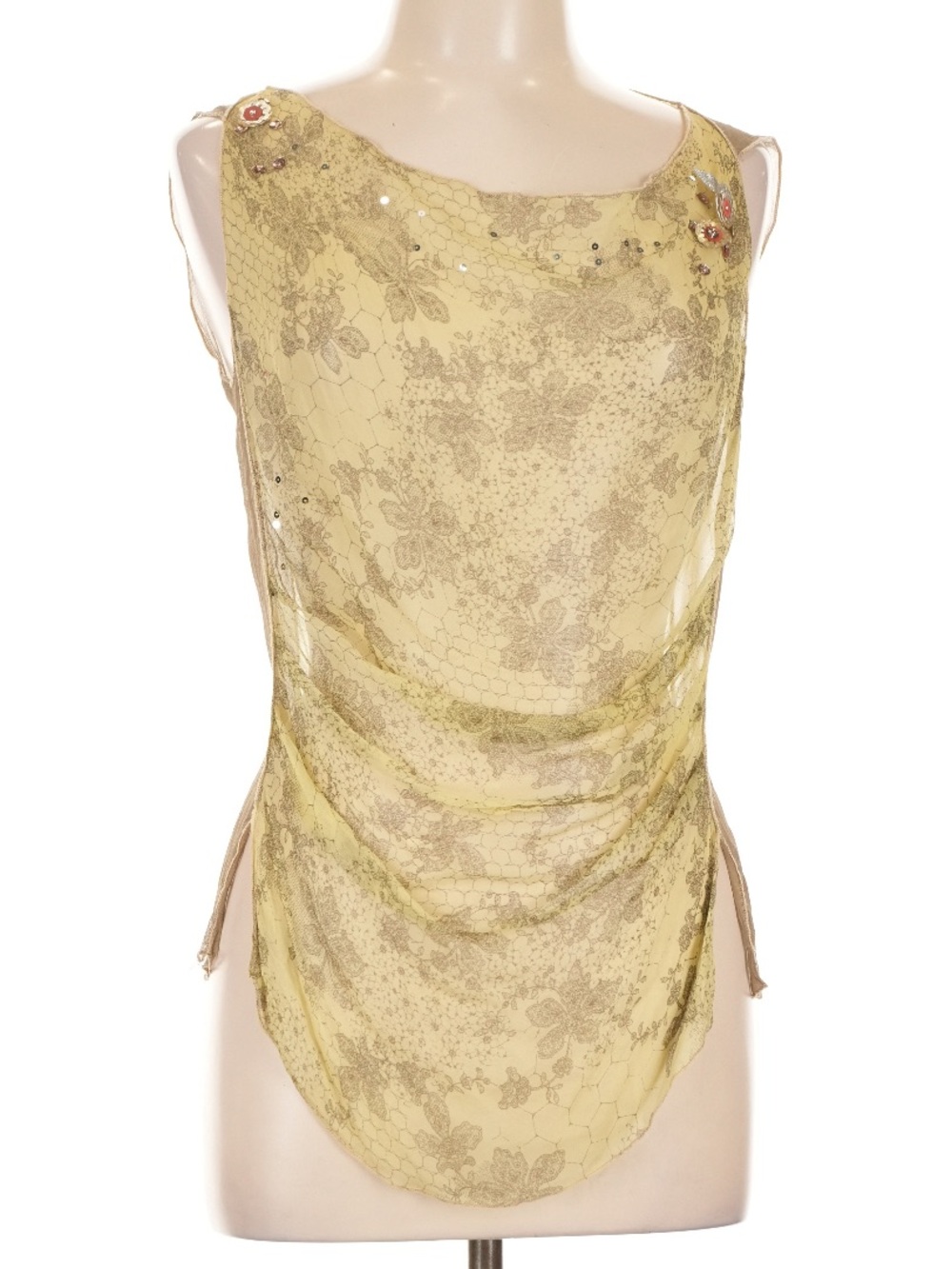 Rozae Nichols 100% Silk Beaded Draped Tank Top Boho Luxe Avant Garde L